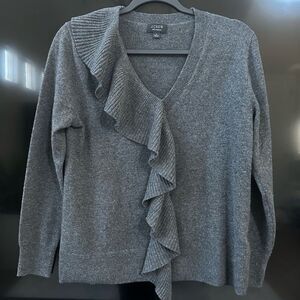 J. Crew Womens Small Gray Cashmere Ruffle Asymmetrical Sweater Jumper
